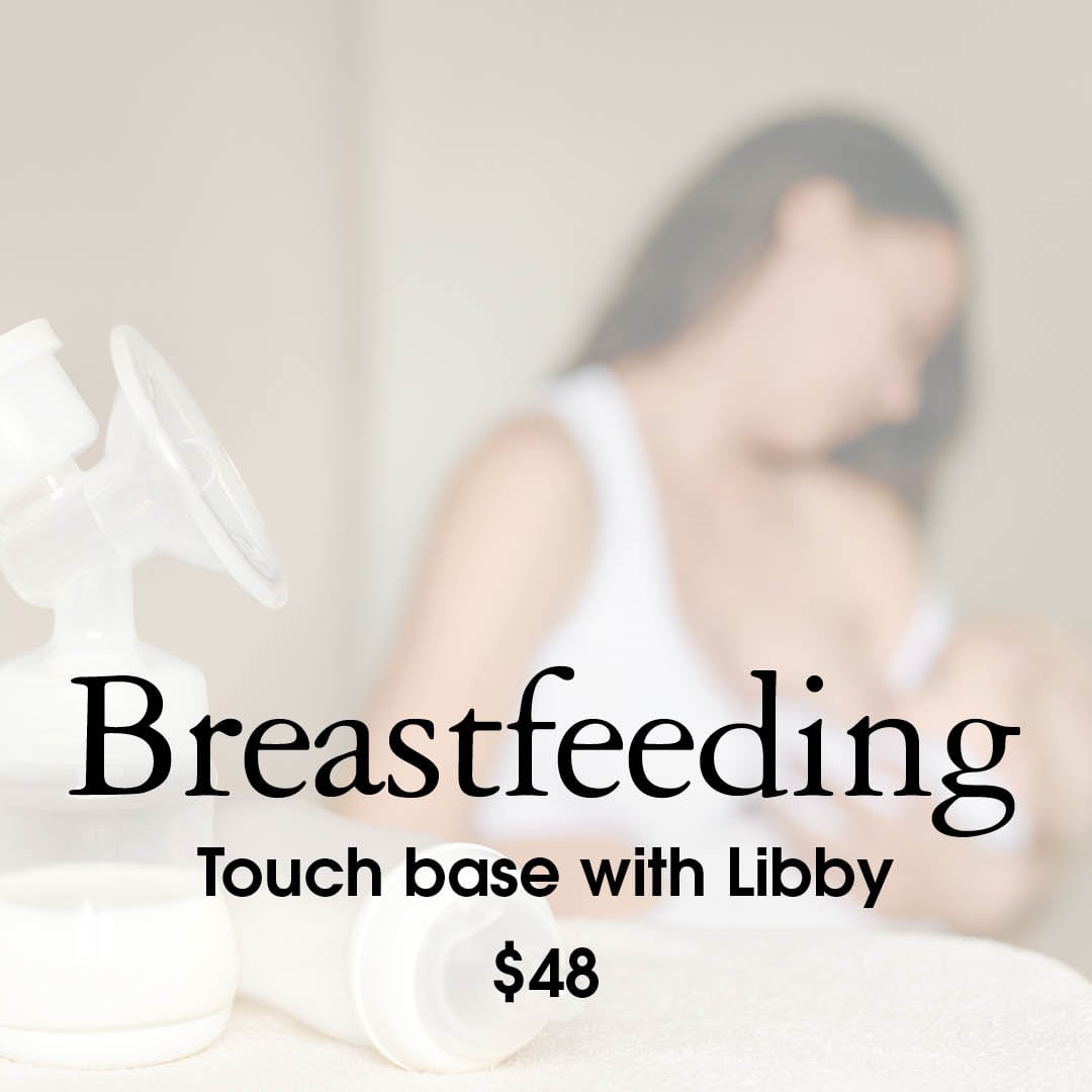 Touch base with Libby $48 Image of baby breastfeeding with breastpump in foreground